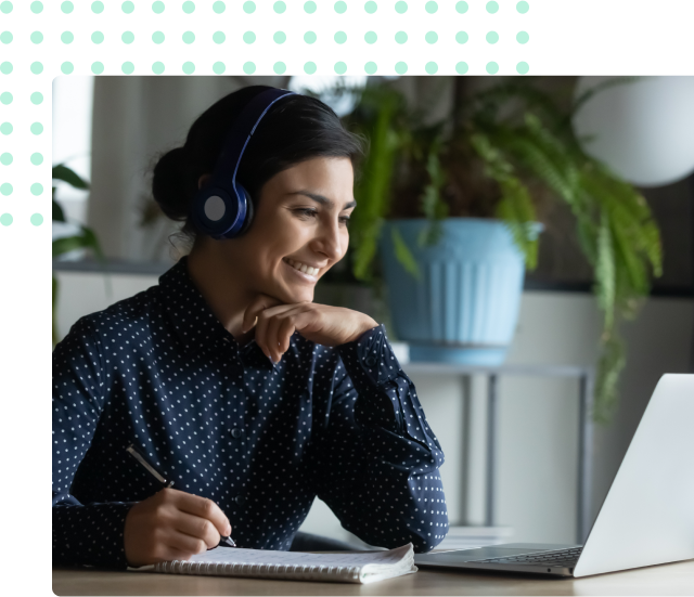 Female recruiter watching online courses on her laptop